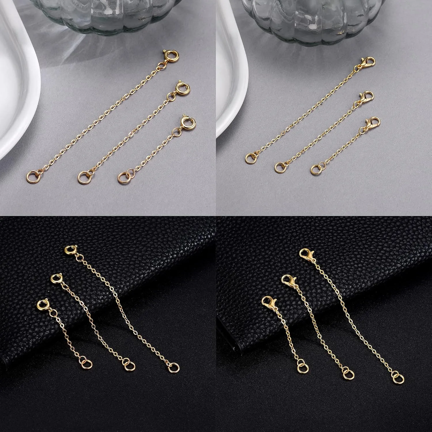 Softones 12-18Pcs Ankle Bracelets Extenders-Extension for Womens Jewelry(1 2 3 Inch),with Lobster Clasp and O-Clasp from Gold Silver Rose Gold