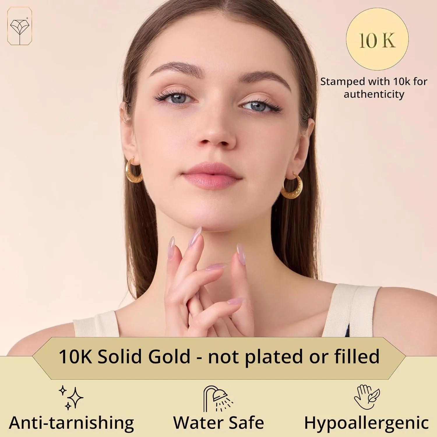 Solid 10k Yellow Gold Hoops Earrings for Women | Hypoallergenic Real Gold Hoops with Secure Click Tops | Anti-Tarnishing Solid Gold Earrings in Various Styles by MAX   STONE
