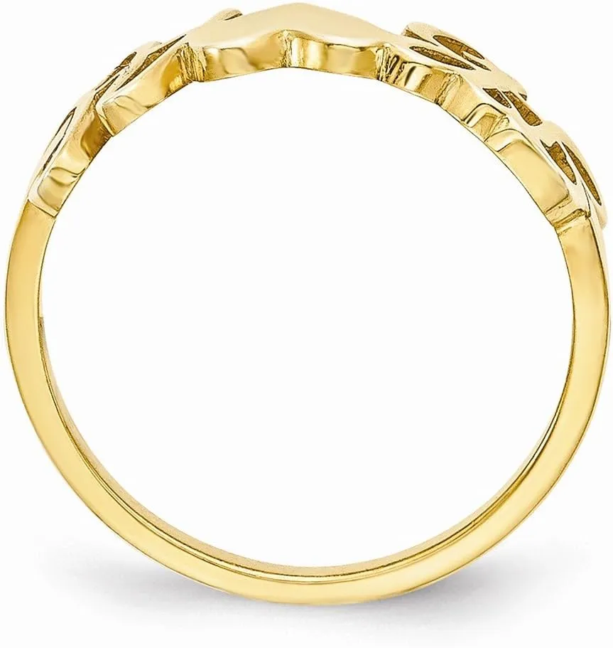 Solid 14k Yellow Gold Laser Couple's Initials Letters And Heart Ring Band