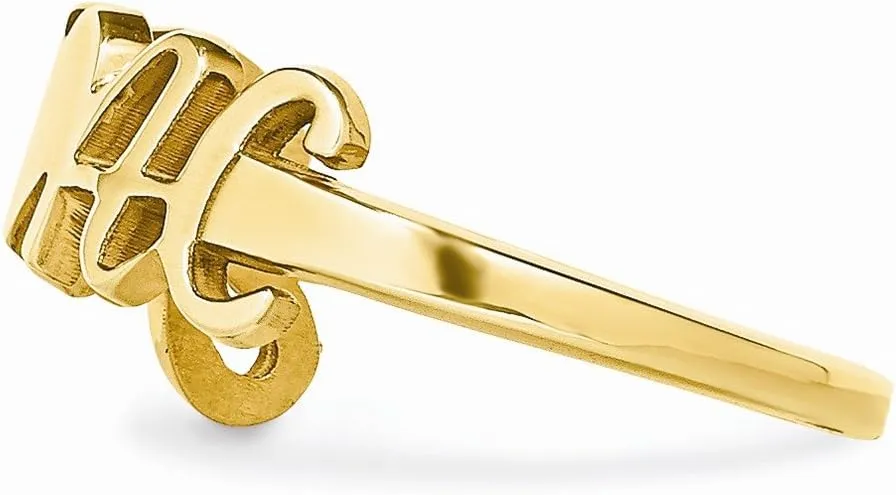 Solid 14k Yellow Gold Laser Couple's Initials Letters And Heart Ring Band