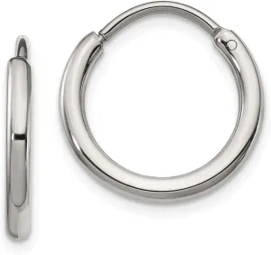 Solid Real Stainless Steel 2.00mm Endless Hoop Earrings - 15mm x 15mm