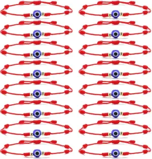 SONNYX 16 Set Evil Eye String Kabbalah Bracelets 7 Knots Bracelets Adjustable Hand-Woven Red Rope Cord Thread Braided Bracelet Protection Lucky Amulet Bracelet for Women Men