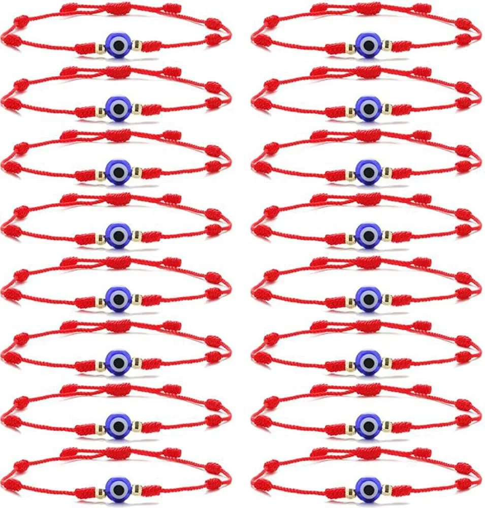 SONNYX 16 Set Evil Eye String Kabbalah Bracelets 7 Knots Bracelets Adjustable Hand-Woven Red Rope Cord Thread Braided Bracelet Protection Lucky Amulet Bracelet for Women Men