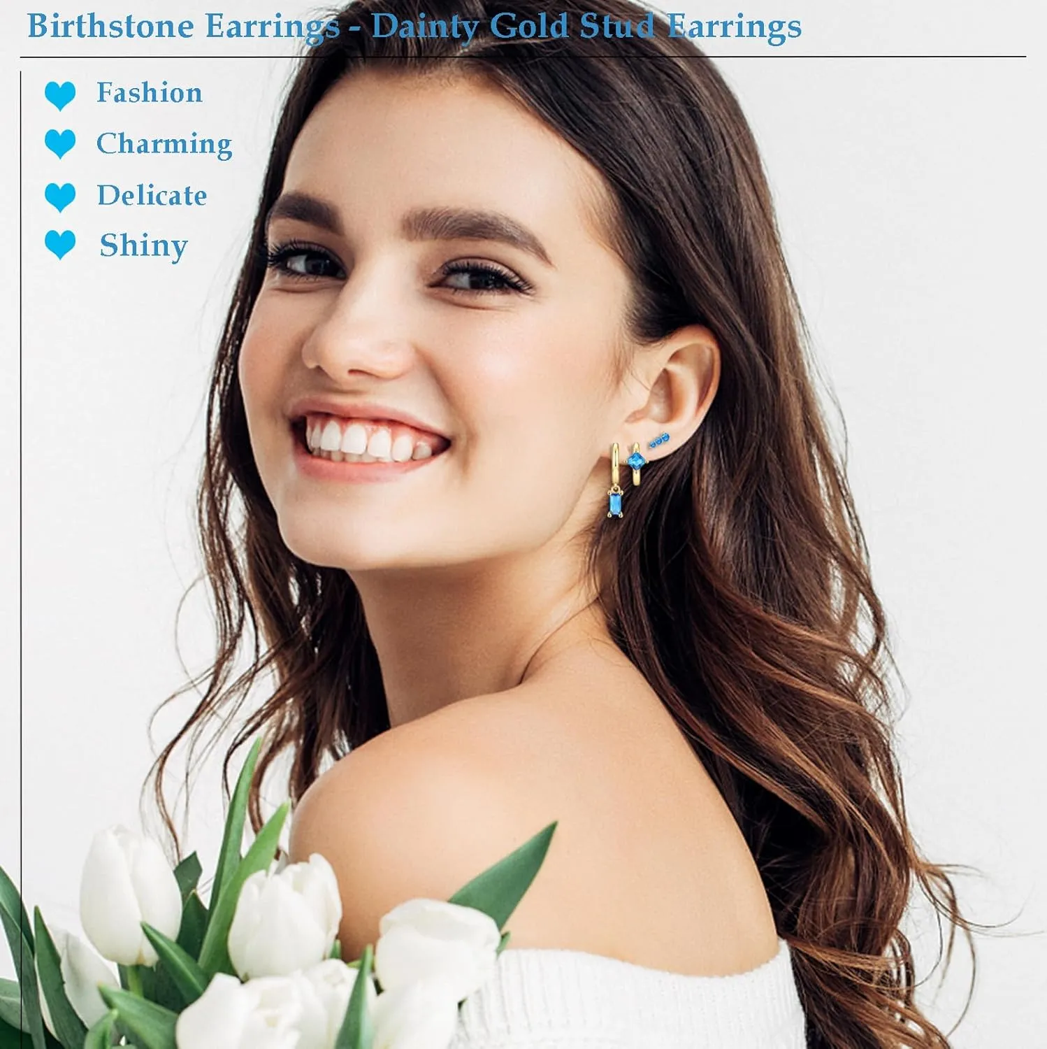 SONNYX Dainty Gold Hoop Earrings Sets for Multiple Piercings Stackable Small 14K Gold Hypoallergenic Cartilage Stud Earring Non Tarnish Trendy Birthstone Earring Stacks for Women Birthday