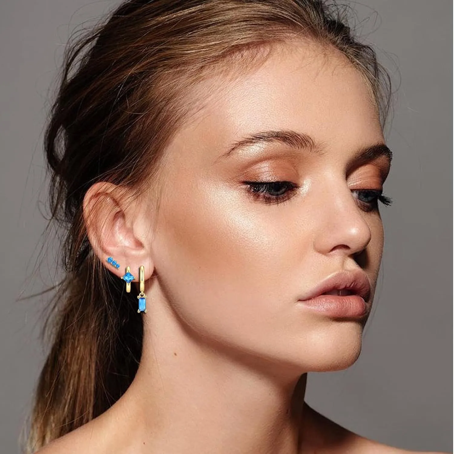 SONNYX Dainty Gold Hoop Earrings Sets for Multiple Piercings Stackable Small 14K Gold Hypoallergenic Cartilage Stud Earring Non Tarnish Trendy Birthstone Earring Stacks for Women Birthday