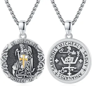 St Michael the Archangel Medal Necklace 925 Sterling Silver Archangel Saint Michael Pendant Necklaces Catholic Sigil Amulet Religious Protector Jewelry for Men
