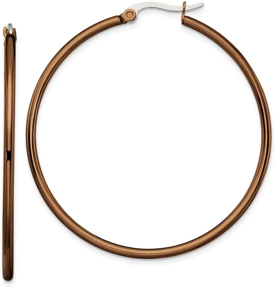 Stainless Steel Brown IP plated 48mm Hoop Earrings - 43mm x 2mm