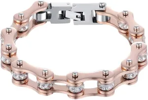 Stainless Steel Motorcycle Bike Biker Link Chain Crystal Rhinestones Bracelets for Women Men (Rose Gold)