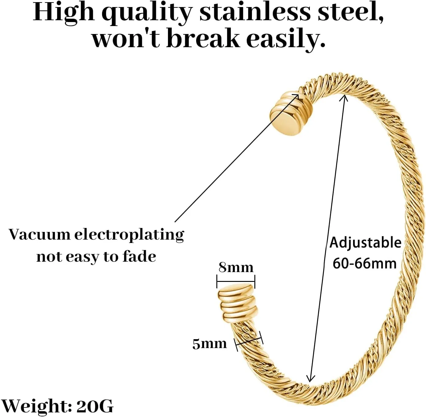 Stainless Steel Twisted Cable Wire Bracelets Adjustable Open Cuff Bangle Bracelet Vintage Jewelry Gift for Women