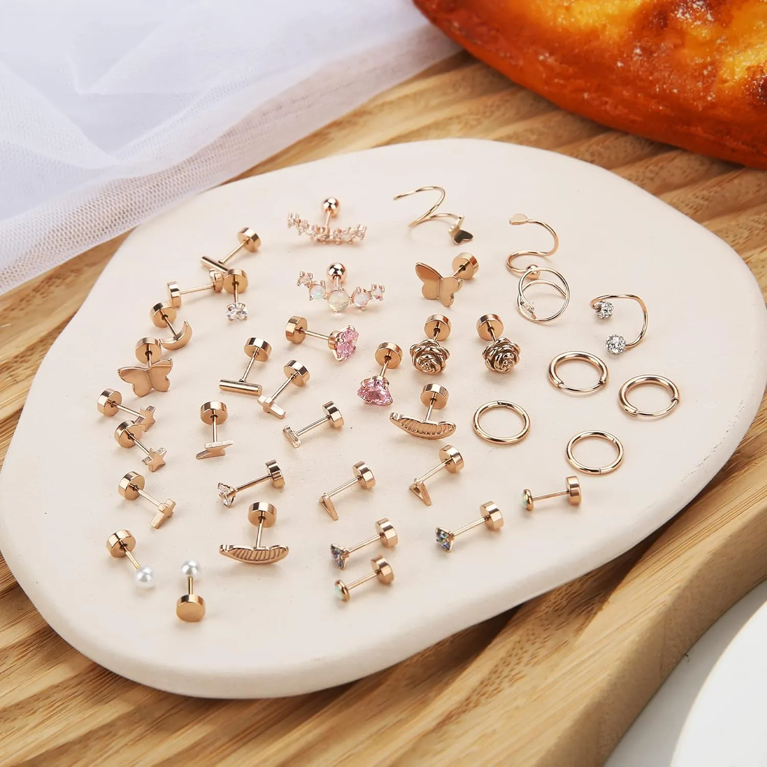 Staligue Surgical Steel Flat Back Earrings Set for Women Men Hypoallergenic 20G Stainless Steel Stud and Hoops Earrings for Sensitive Ears Small Cz Heart Star Moon Opal Cartilage Earrings