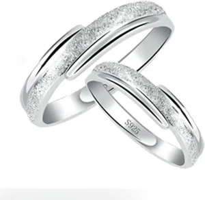 Sterling Silver Band Rings, His and Her Rings for Couples Matted Finished Pattern Engagement Gift Ring