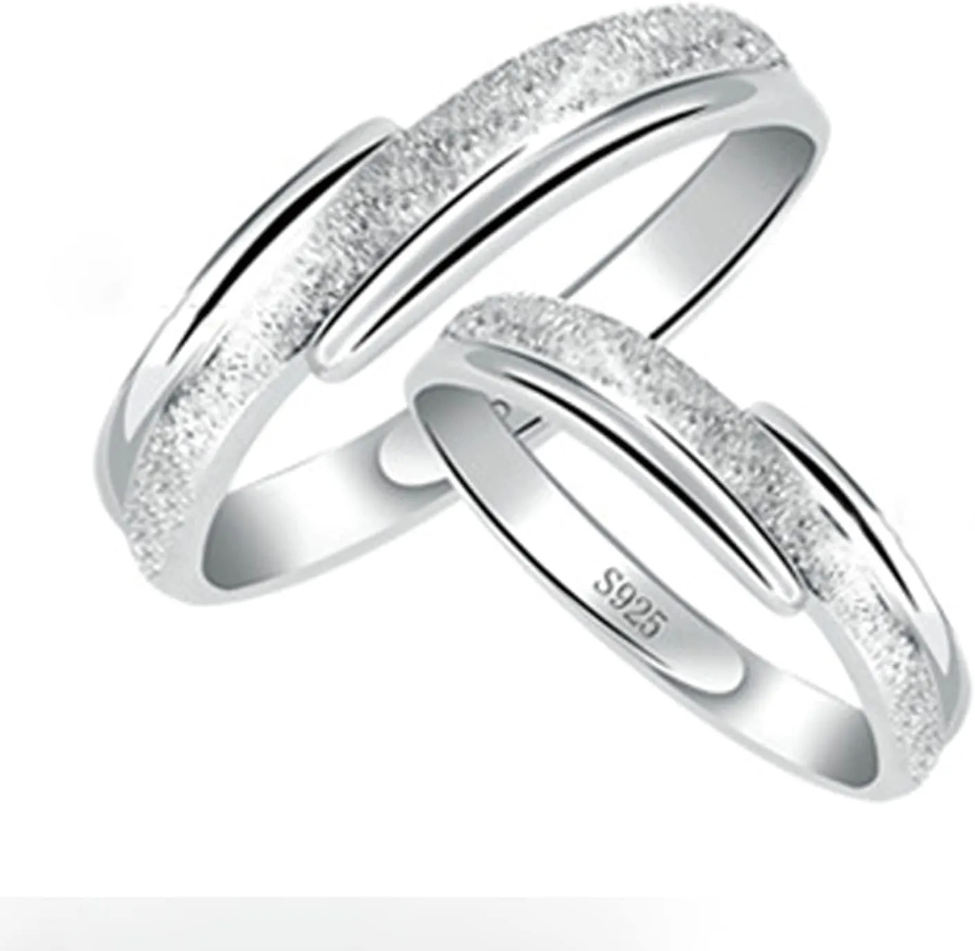 Sterling Silver Band Rings, His and Her Rings for Couples Matted Finished Pattern Engagement Gift Ring