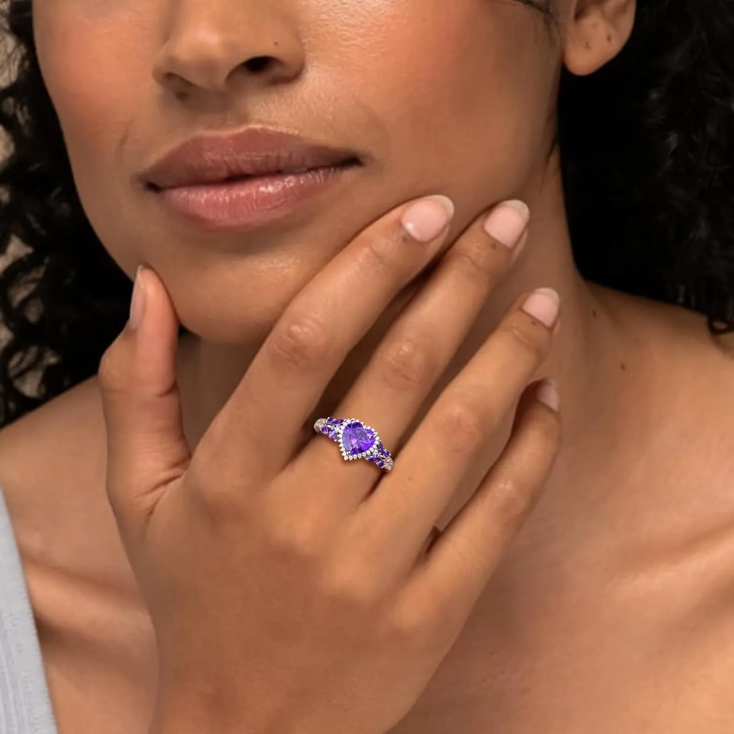 Sterling Silver Butterfly Birthstone Rings for Women, 3 Carat Created Gemstone Diamond Heart/Pear Engagement Halo Ring, Promise Rings for Her, Wedding Anniversary Jewerly Size 6 to 10