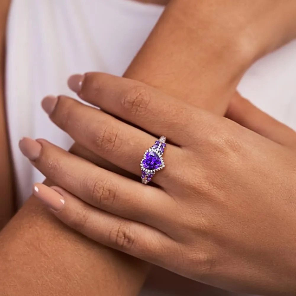 Sterling Silver Butterfly Birthstone Rings for Women, 3 Carat Created Gemstone Diamond Heart/Pear Engagement Halo Ring, Promise Rings for Her, Wedding Anniversary Jewerly Size 6 to 10