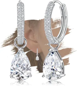 Sterling Silver Hoop Earrings with Drop Dangle for Women Hypoallergenic Teardrop Earrings Hoop Earrings with Charms Trendy Cubic Zirconia Loop Earrings with Dangling Fashion Gifts for Her Christmas