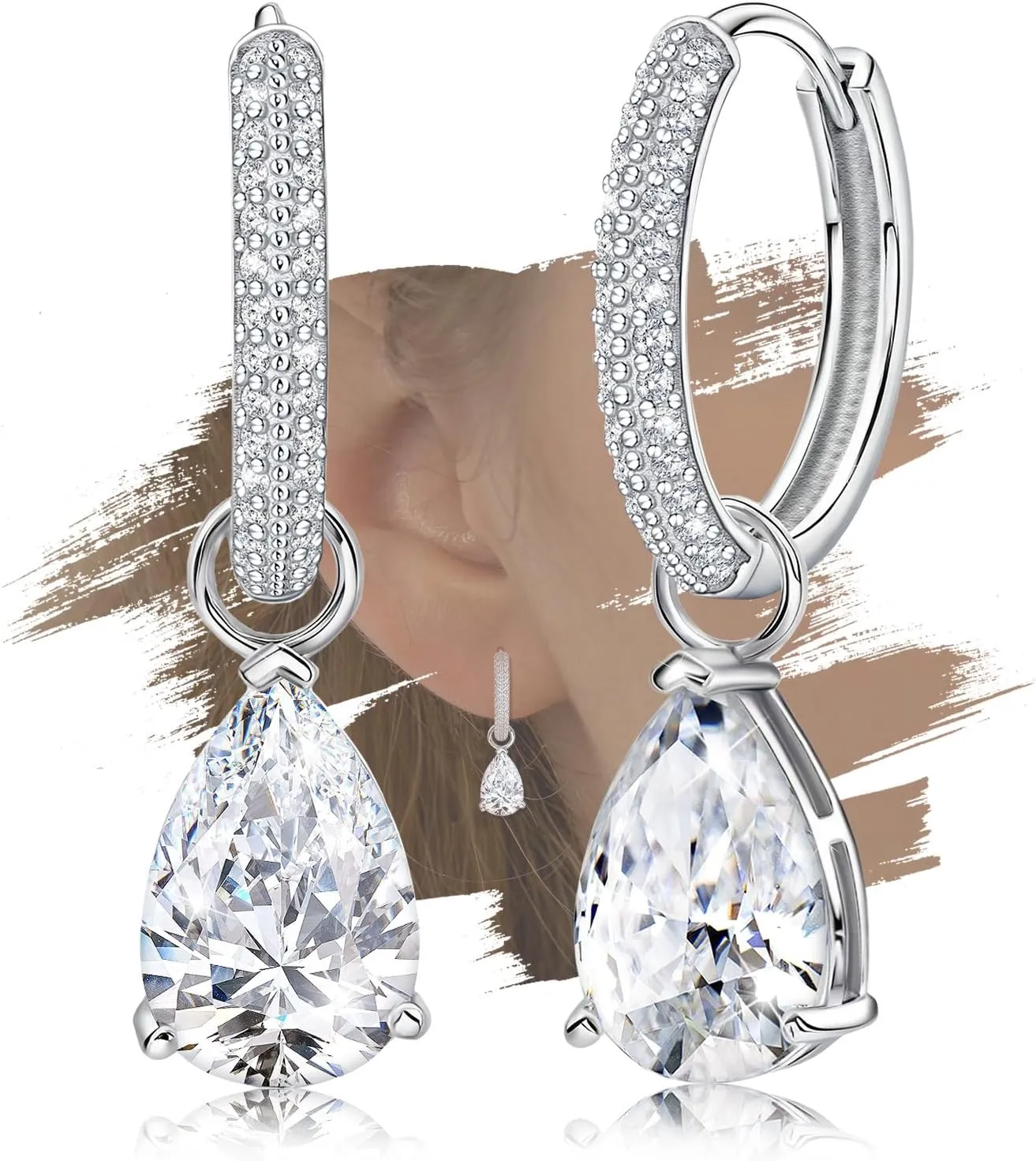 Sterling Silver Hoop Earrings with Drop Dangle for Women Hypoallergenic Teardrop Earrings Hoop Earrings with Charms Trendy Cubic Zirconia Loop Earrings with Dangling Fashion Gifts for Her Christmas