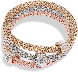 Stretch Bracelets for Women Gold/Silver/Rose Gold Elastic Bracelet Set for Women 3 PCS Stackable Bracelets Elastic Multilayer Charm Bracelet Mothers Day Gifts for Women