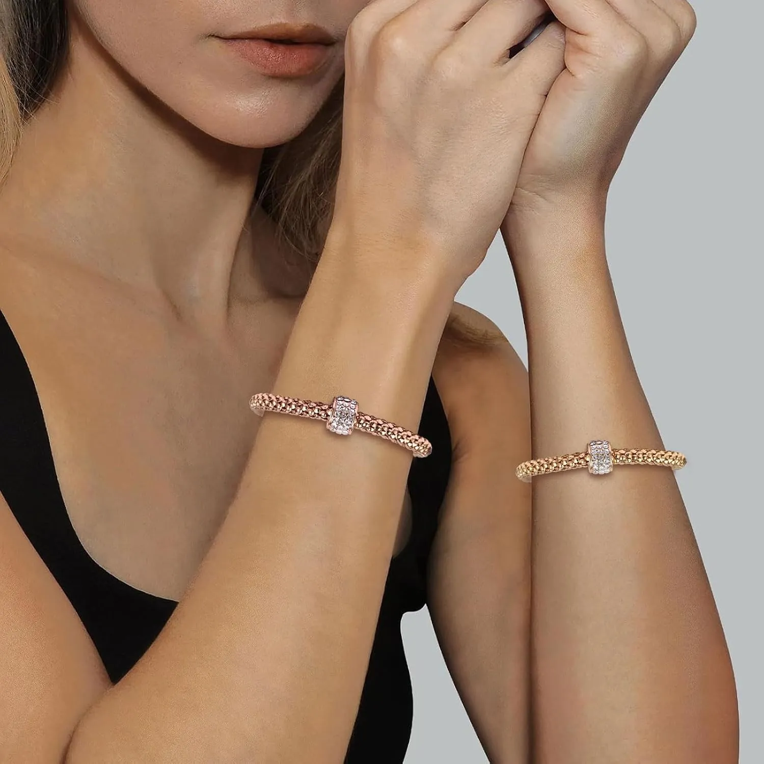 Stretch Bracelets for Women Gold/Silver/Rose Gold Elastic Bracelet Set for Women 3 PCS Stackable Bracelets Elastic Multilayer Charm Bracelet Mothers Day Gifts for Women