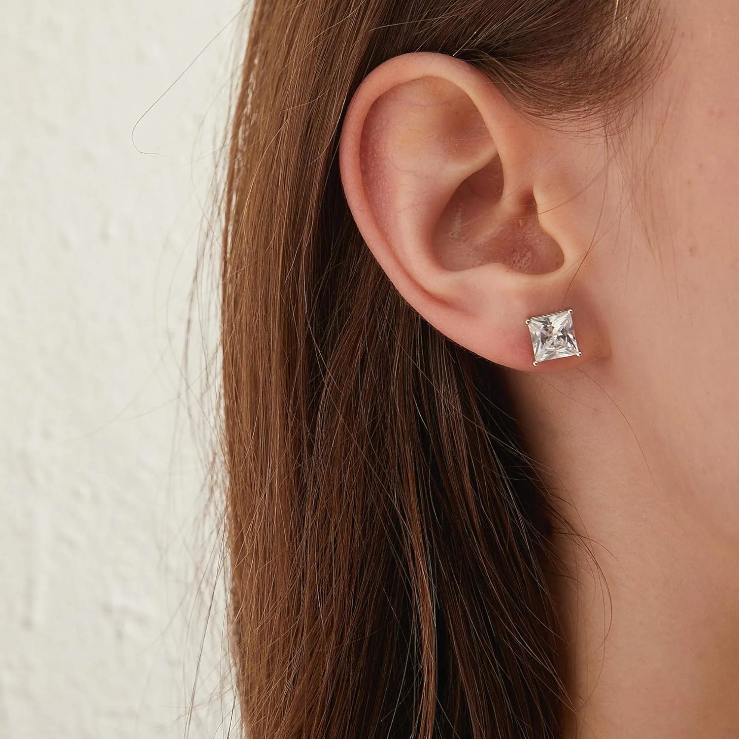 Stud Earrings with Screw Back, 925 Sterling Silver Cubic Zirconia Round Cut/Square Cut Stud Earrings for Women and Men, Long & Thick Post, 4MM-8MM