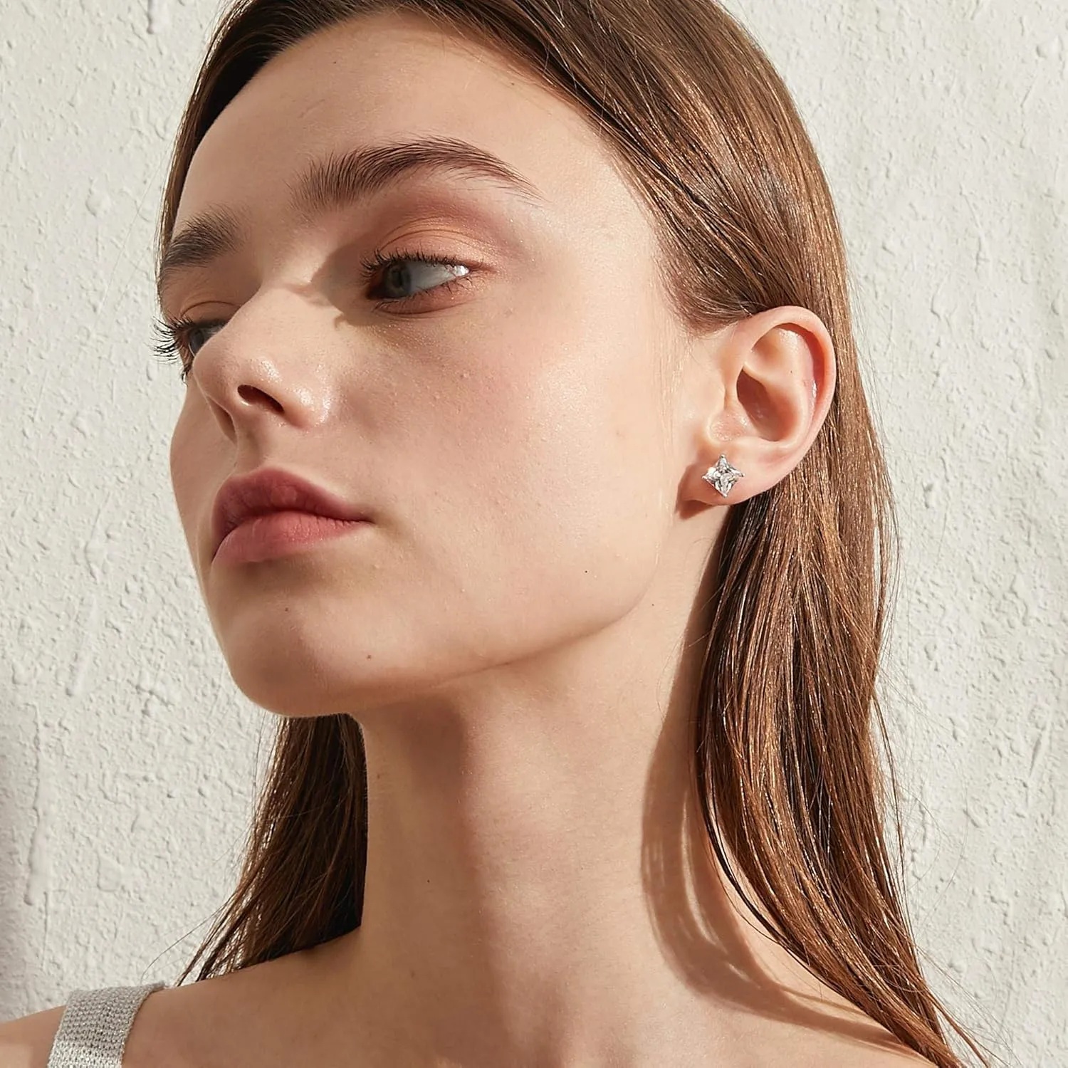 Stud Earrings with Screw Back, 925 Sterling Silver Cubic Zirconia Round Cut/Square Cut Stud Earrings for Women and Men, Long & Thick Post, 4MM-8MM