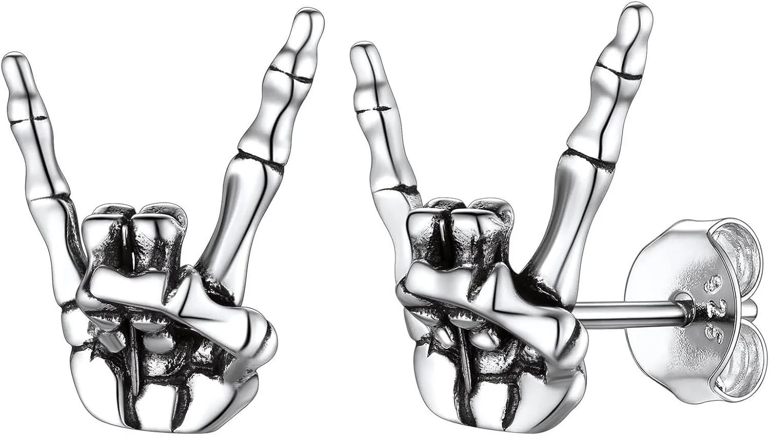 Suplight 925 Sterling Silver Rock Hand Earrings Vintage Punk Rock Earrings for Men Women