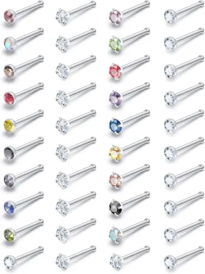 Surgical Steel Nose Ring Stud 18G 20G 22G L Shaped Screw Straight Nose Studs CZ Top 1.5mm 2mm 2.5mm 3mm 3.5mm 4mm Nose Piercings 18 Gauge 20 Gauge 22 Gauge Nose Rings Studs for Women Men