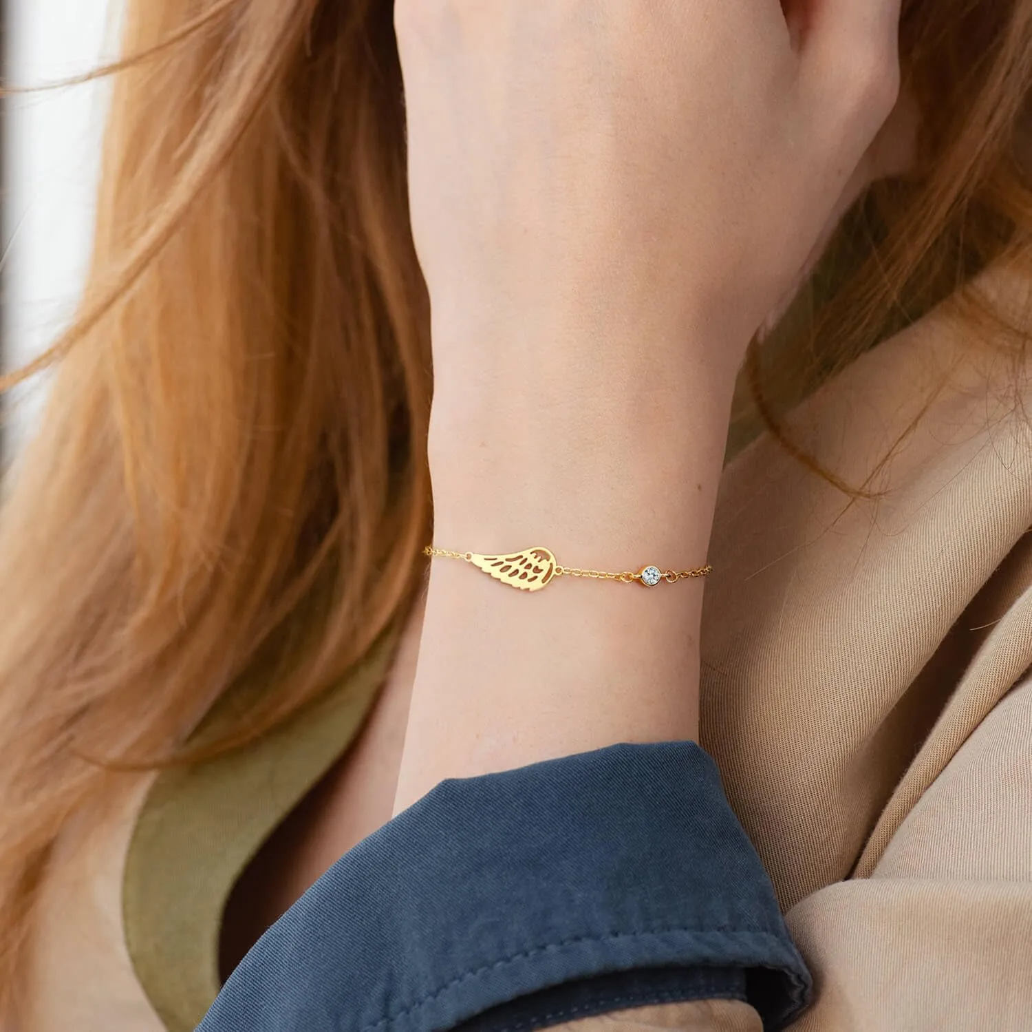 Sympathy Gifts for Loss of Loved One Birthstone Bracelets for Women 14K Gold Plated Angel Wing Memory Bracelet Sorry for Your Loss Gifts Memorial Protection Remembrance Birthday Jewelry