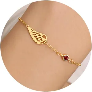 Sympathy Gifts for Loss of Loved One Birthstone Bracelets for Women 14K Gold Plated Angel Wing Memory Bracelet Sorry for Your Loss Gifts Memorial Protection Remembrance Birthday Jewelry