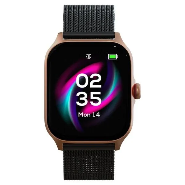 Titan Zeal Unisex Smart Watch in Black Mesh Band with 4.69 cm AMOLED Display with AOD, Functional Crown, BT Calling, 90196AM02