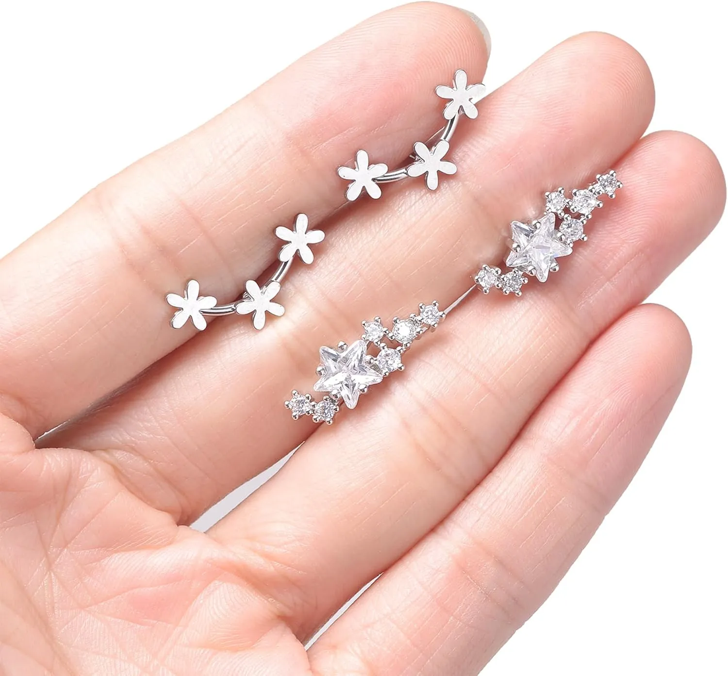 Tornito 9-30Pcs Cartilage CZ Stud Earrings Conch Forward Helix Tragus Daith Piercing Lip Rings Snake Heart Butterfly Jewelry for Women Men 16G Silver Gold Tone