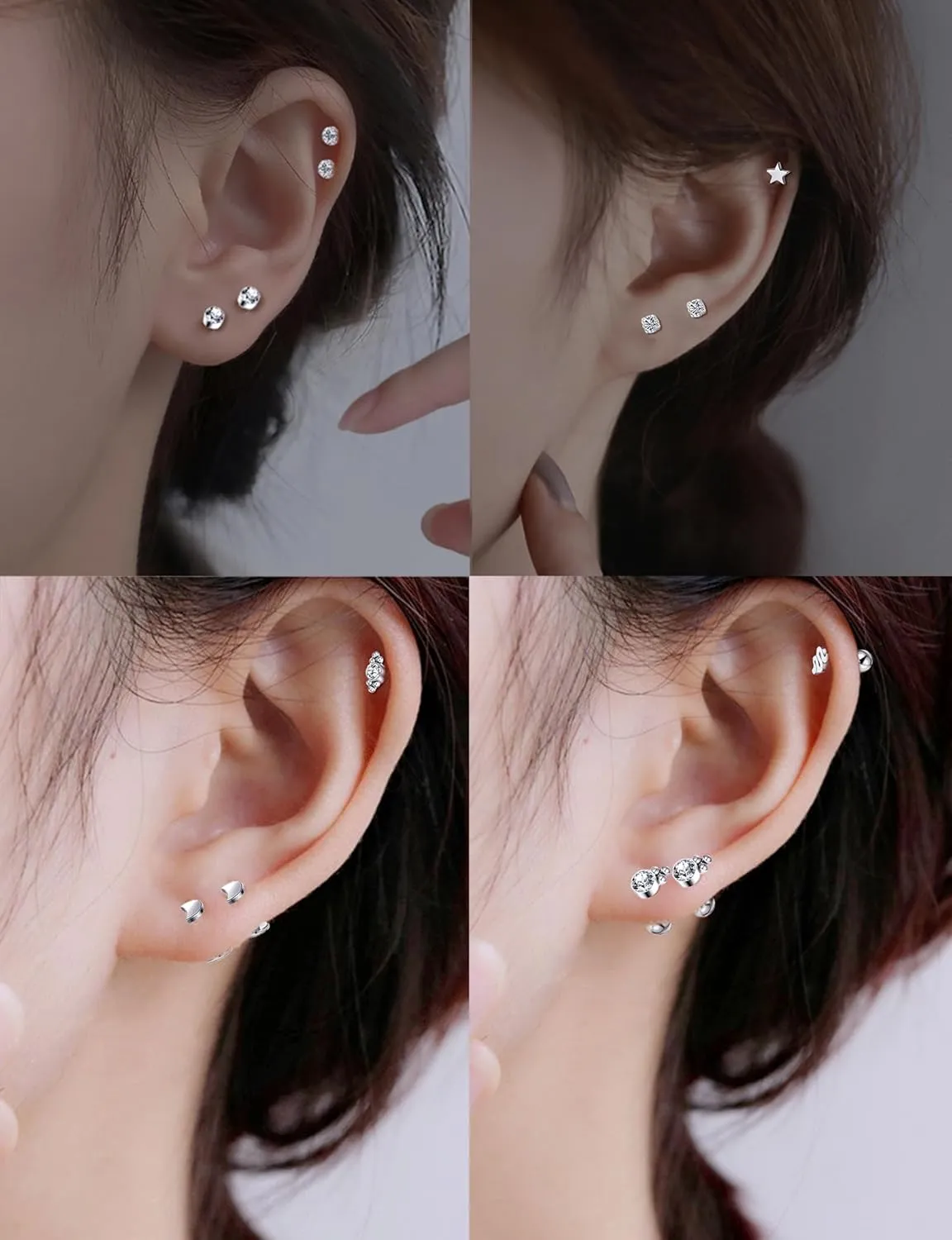 Tornito 9-30Pcs Cartilage CZ Stud Earrings Conch Forward Helix Tragus Daith Piercing Lip Rings Snake Heart Butterfly Jewelry for Women Men 16G Silver Gold Tone