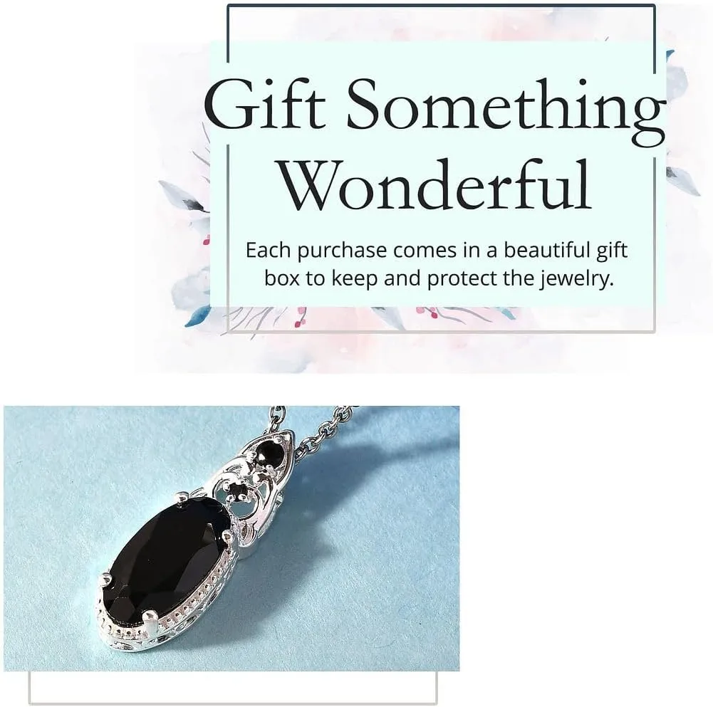 Tourmaline Spinel Pendant Black Necklaces for Women in 925 Sterling Silver & Stainless Steel Gemstone Birthstone Necklace - Engagement Anniversary Promise Birthday Jewelry Gifts for Her - 20 Inches