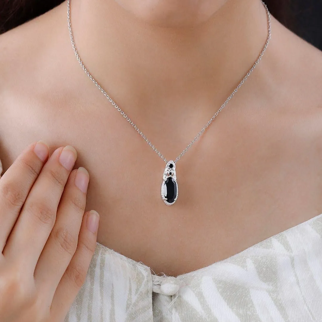 Tourmaline Spinel Pendant Black Necklaces for Women in 925 Sterling Silver & Stainless Steel Gemstone Birthstone Necklace - Engagement Anniversary Promise Birthday Jewelry Gifts for Her - 20 Inches