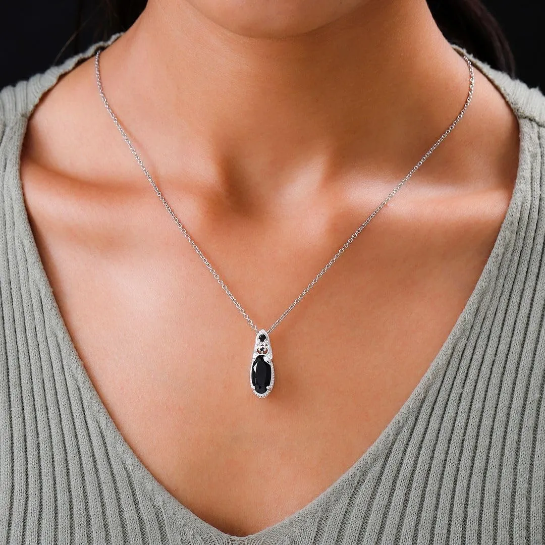 Tourmaline Spinel Pendant Black Necklaces for Women in 925 Sterling Silver & Stainless Steel Gemstone Birthstone Necklace - Engagement Anniversary Promise Birthday Jewelry Gifts for Her - 20 Inches