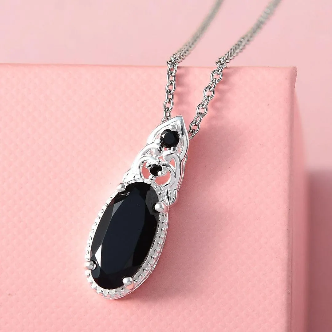 Tourmaline Spinel Pendant Black Necklaces for Women in 925 Sterling Silver & Stainless Steel Gemstone Birthstone Necklace - Engagement Anniversary Promise Birthday Jewelry Gifts for Her - 20 Inches