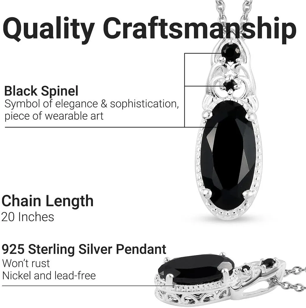 Tourmaline Spinel Pendant Black Necklaces for Women in 925 Sterling Silver & Stainless Steel Gemstone Birthstone Necklace - Engagement Anniversary Promise Birthday Jewelry Gifts for Her - 20 Inches