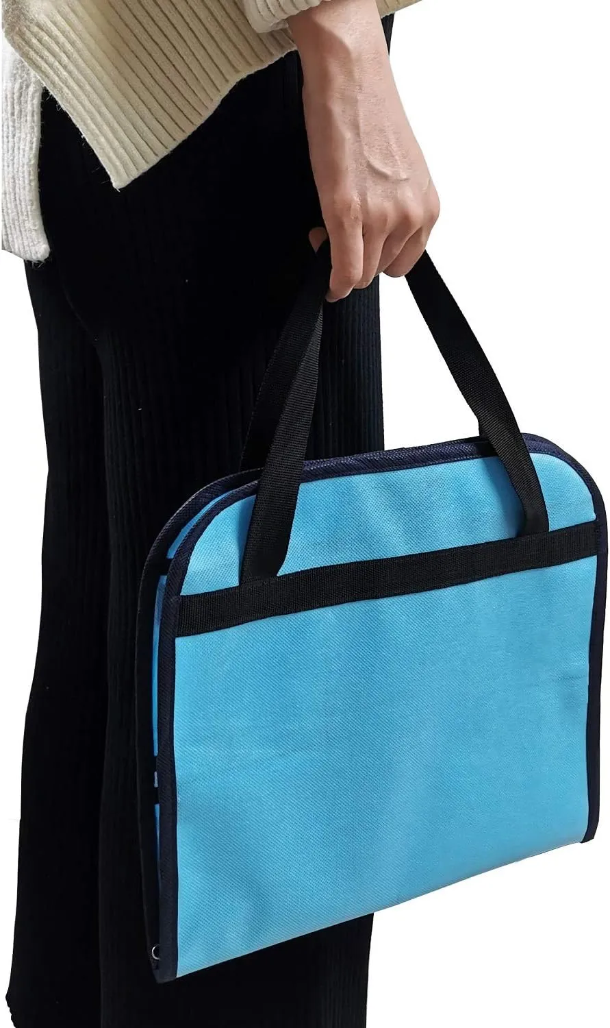 Travel Foldable Jewelry Rolls Bag Storage Pouch Hanging Jewelry Organizer with 8 Zippered Clear Pockets for Earrings Rings Necklaces Bracelets Watchbands (Blue)