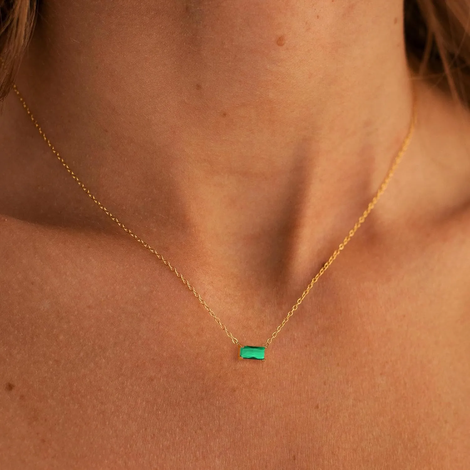 Trendy 14K Gold Plated Diamond Necklaces for Women - Birthstone Necklace for Women Mothers Dainty Gold Necklace Blue Green Cubic Zirconia Pendant Necklace Birthday Gifts for Women Jewelry Gift