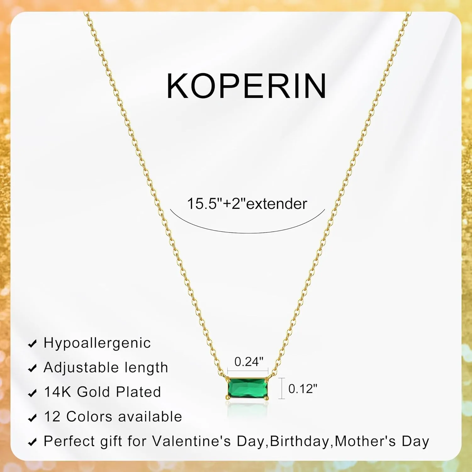 Trendy 14K Gold Plated Diamond Necklaces for Women - Birthstone Necklace for Women Mothers Dainty Gold Necklace Blue Green Cubic Zirconia Pendant Necklace Birthday Gifts for Women Jewelry Gift