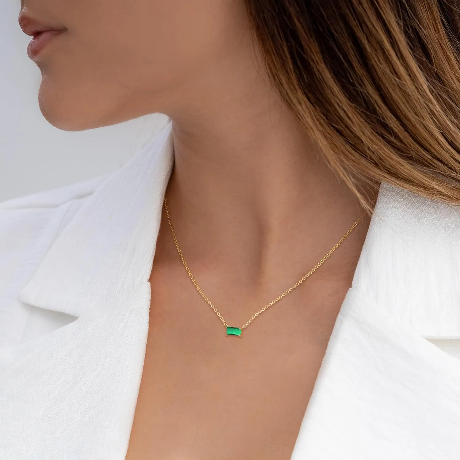 Trendy 14K Gold Plated Diamond Necklaces for Women - Birthstone Necklace for Women Mothers Dainty Gold Necklace Blue Green Cubic Zirconia Pendant Necklace Birthday Gifts for Women Jewelry Gift