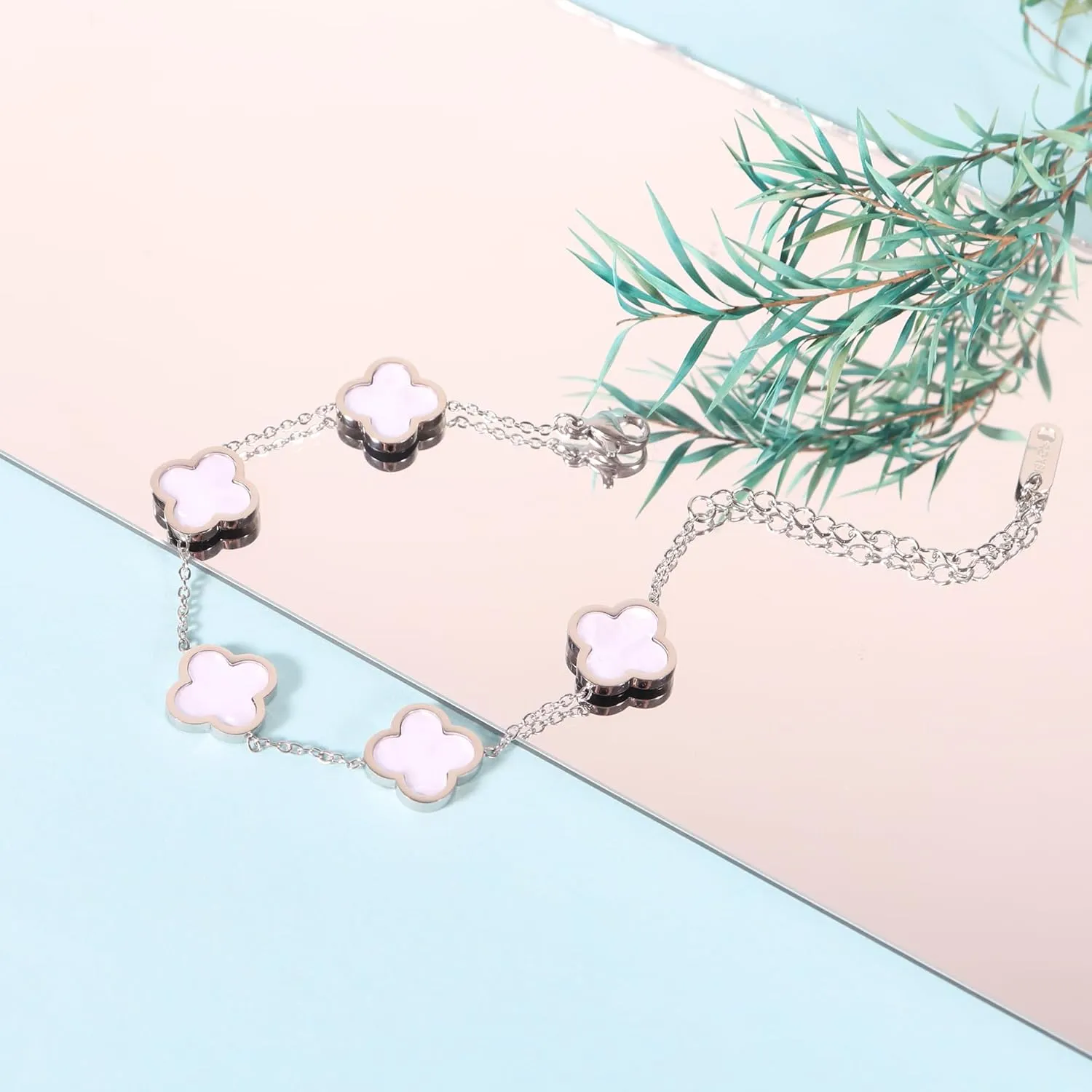 Trendy Link Bracelets for Women 18K Gold Plated Clover Adjustable Lucky Bracelet Mother's Day Gift