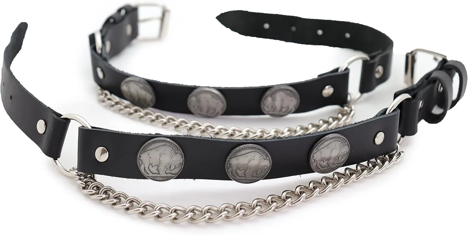 TrendyFashionJewelry Men Biker Boot Pair Bracelets Black Faux Leather Strap Chain Native Buffalo Animal Hunter