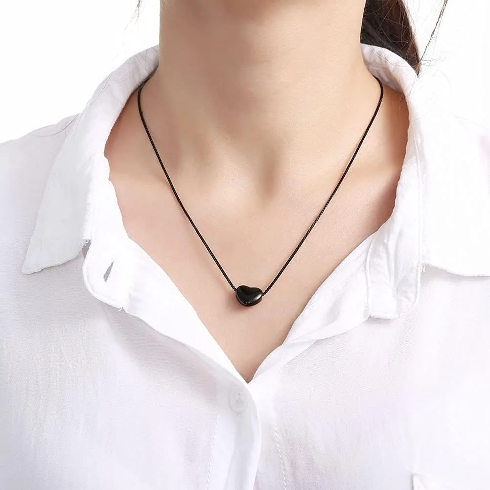 U7 Tiny Heart Necklace for Women, Stainless Steel 18K Gold/Black/Rose Gold Plated Link Chain Dainty Love Hearts Pendant Necklaces