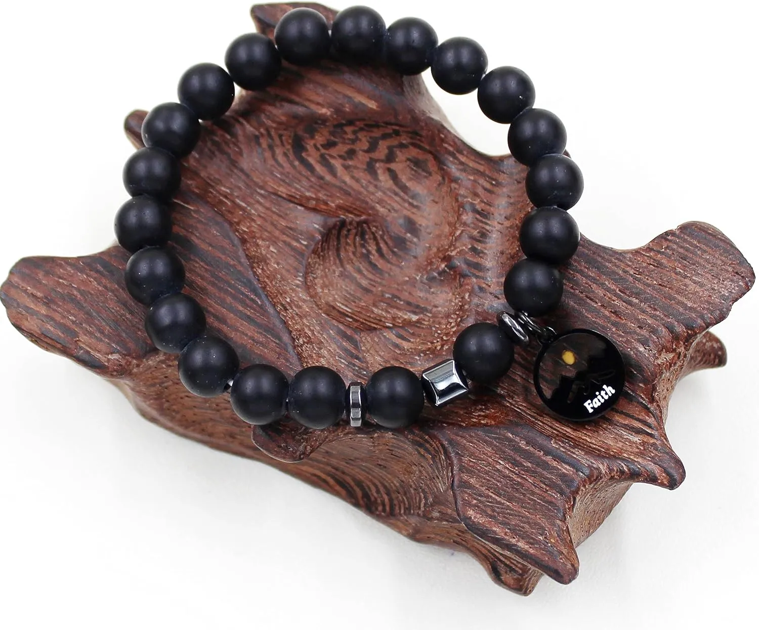 Uloveido Natural Stone 8MM Beads Bracelet with Faith Mustard Seed Charms Inspirational Courage Bracelets for Women Men