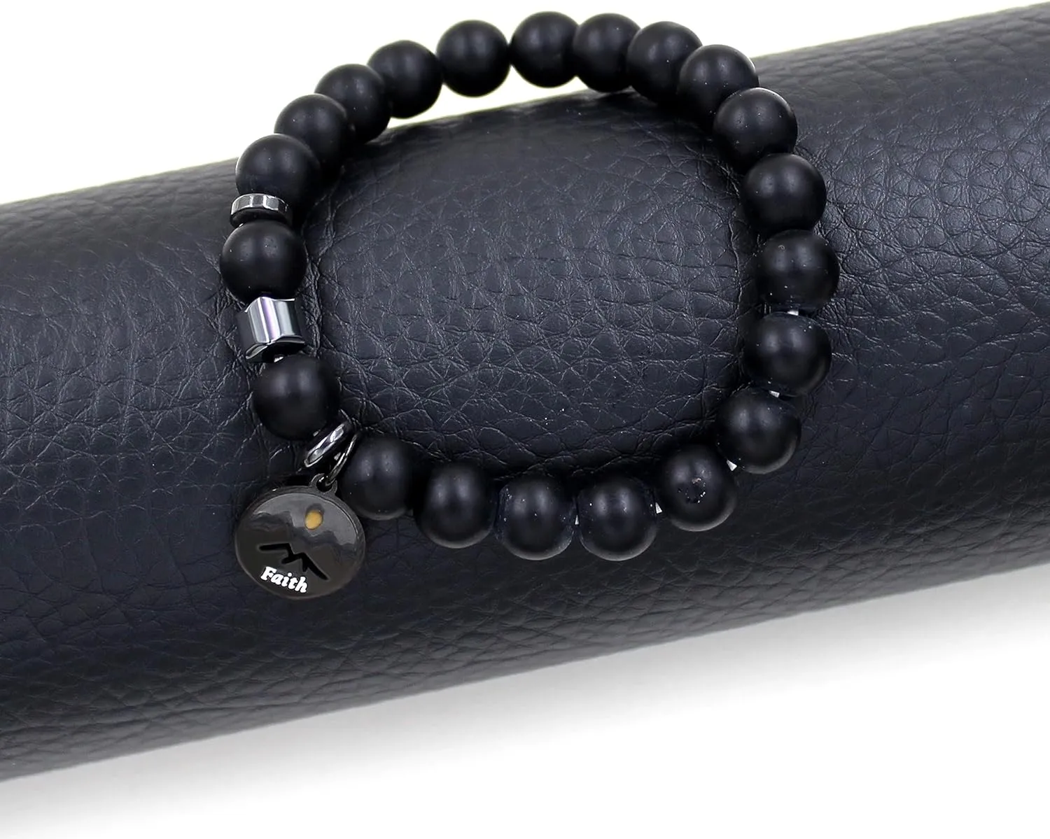Uloveido Natural Stone 8MM Beads Bracelet with Faith Mustard Seed Charms Inspirational Courage Bracelets for Women Men