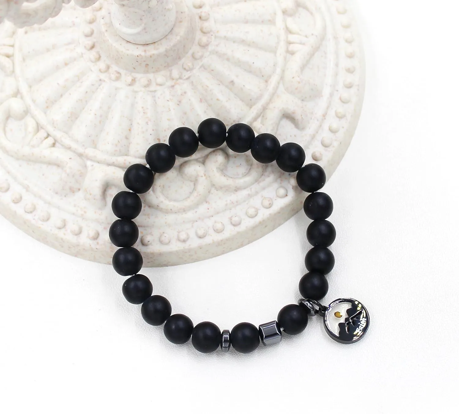 Uloveido Natural Stone 8MM Beads Bracelet with Faith Mustard Seed Charms Inspirational Courage Bracelets for Women Men