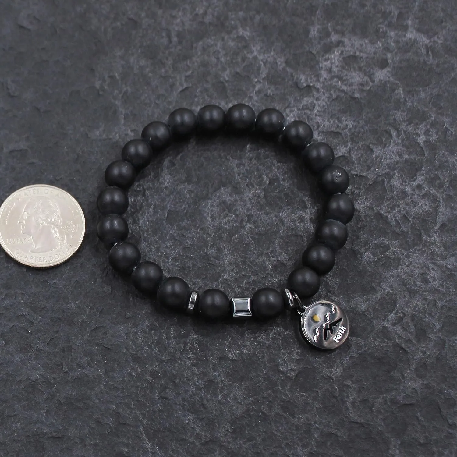 Uloveido Natural Stone 8MM Beads Bracelet with Faith Mustard Seed Charms Inspirational Courage Bracelets for Women Men