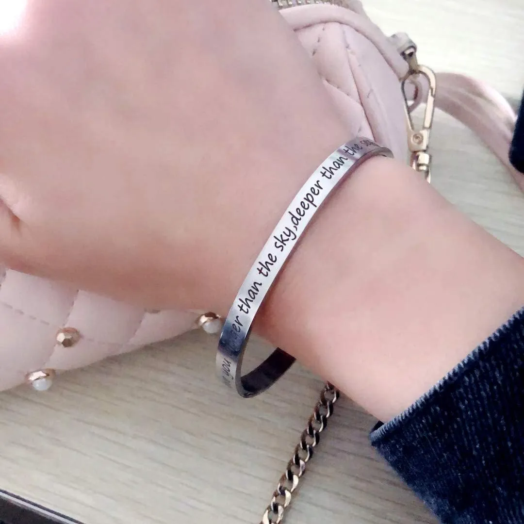 Uloveido Stainless Steel Inspirational Bracelets for Women Engraved Personalized Mantra Initial Motivational Cuff Bangle Y460