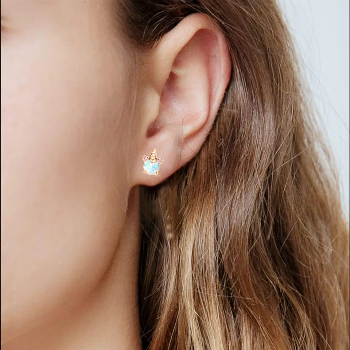 Unicorn Earrings for Girls, Hypoallergenic S925 Sterling Silver Earrings for Kids ARSKRO Small Tiny Cute Fire Opal Stud Earrings Jewelry Gifts for Sensitive Ears Little Toddlers Teen Girl