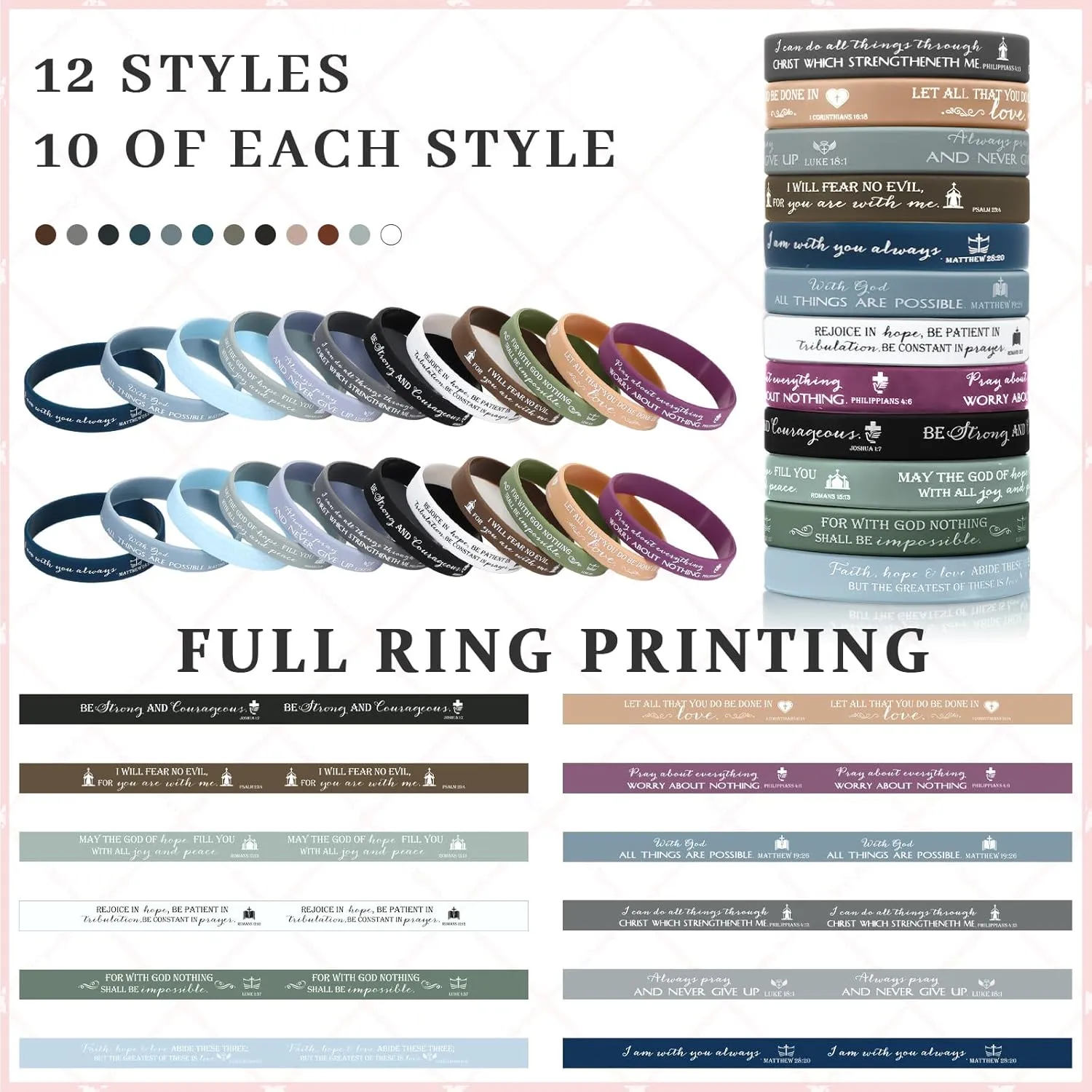Unittype 120 Pcs Bible Verse Bracelets Christian Keychain Silicone Wristbands Religious Gifts Bulk for Fathers Church Members